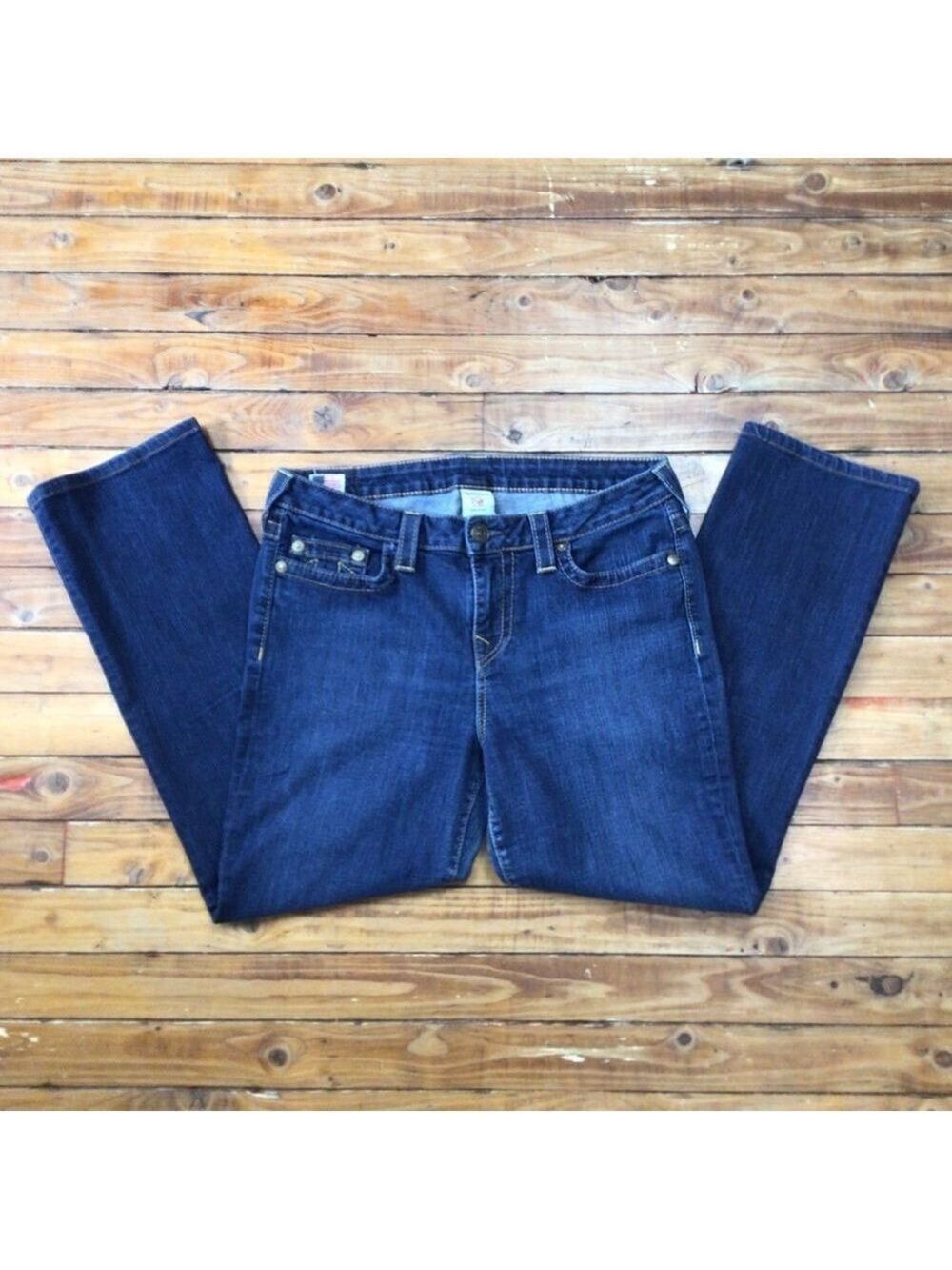 True Religion Avery Low Rise Bootcut Jeans Dark Wash Flap Pocket Size 32 - Picture 2 of 13